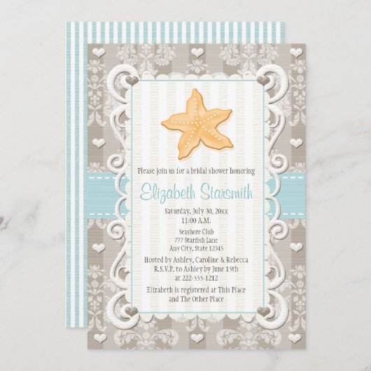 Blue Starfish Bridal Shower Invitations Kaart (Voorkant / Achterkant)