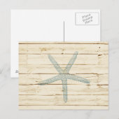 Blue Starfish Faux Cream Wood Beach Briefkaart (Voorkant / Achterkant)