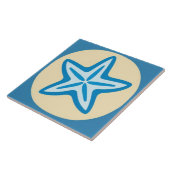 Blue Starfish in Yellow Circle Tegeltje (Zijkant)