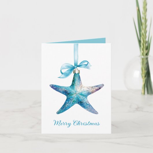 Blue Starfish kerstversiering gepersonaliseerd Notitiekaartje (Voorkant)