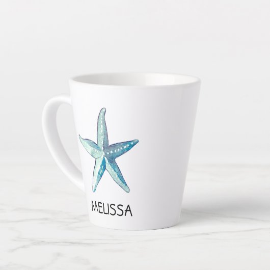Blue Starfish Nautical Beach Seashell Thema Latte Mok (Linkerhoek)
