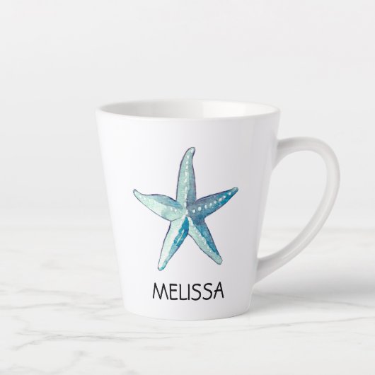 Blue Starfish Nautical Beach Seashell Thema Latte Mok (Rechts)
