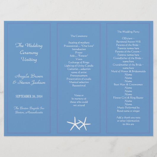 Blue Starfish Tri-Fold Wedding Programme Modèles (Devant)