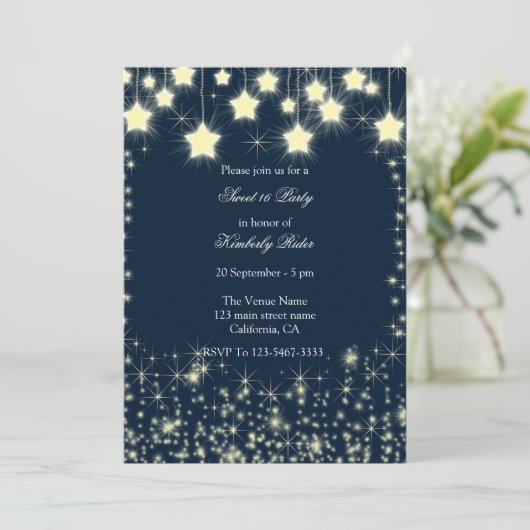 Blue Starry Night Star Invitations Anniversaire (Debout devant)