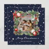 Blue Starry Wreath Photo Joyeuse carte de Noël (Devant / Derrière)