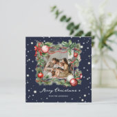 Blue Starry Wreath Photo Joyeuse carte de Noël (Debout devant)