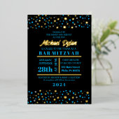 Blue Stars Bar Bat mitzvah Invitation Gold Foil (Debout devant)