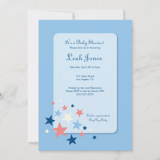 Blue Stars Boy Baby shower Uitnodiging