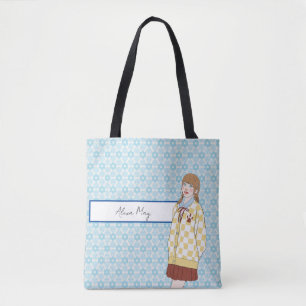 Blue Stars Pattern met Girl Illustrable Draagtas