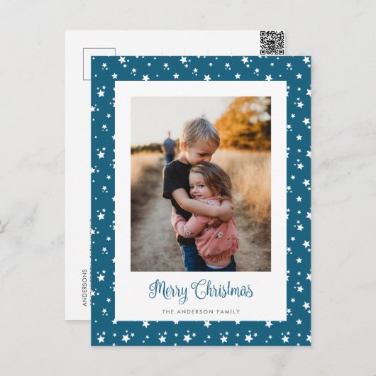 Blue Stars Photo Joyeuses cartes postales de Noël (Devant / Derrière)