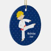 Blue Stars Red Belt Taekwondo Boy op maat Keramisch Ornament (Rechts)