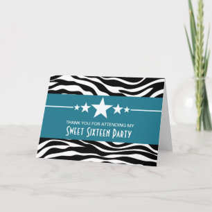 Blue Stars Zebra Print Sweet 16 Hartelijk dank Bedankkaart