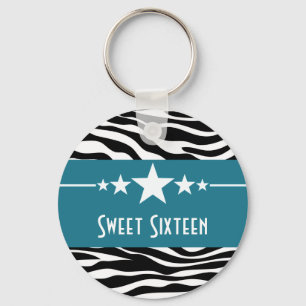 Blue Stars Zebra Print Sweet 16 Sleutelhanger