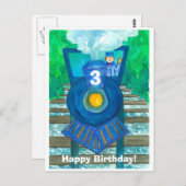Blue Steam Train blij met derde verjaardag Briefkaart (Voorkant / Achterkant)