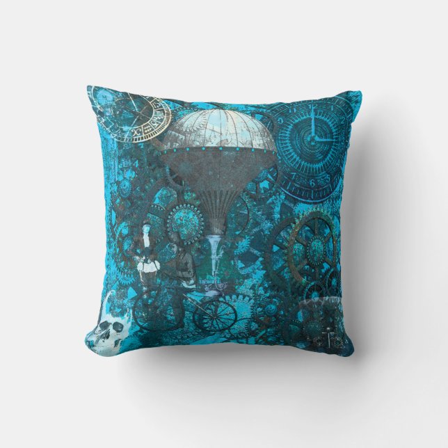 Blue Steampunk Coussin Cushion (Recto)