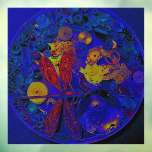 Blue Steampunk Dragonfly window cling Raamsticker (Vel 3)