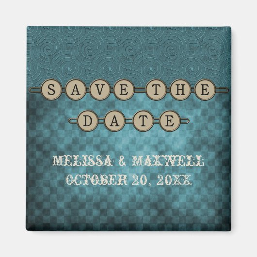 Blue Steampunk Keys Save the Date Magnet (Devant)