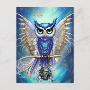 Blue Steampunk Owl Briefkaart