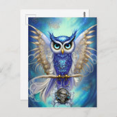 Blue Steampunk Owl Briefkaart (Voorkant / Achterkant)