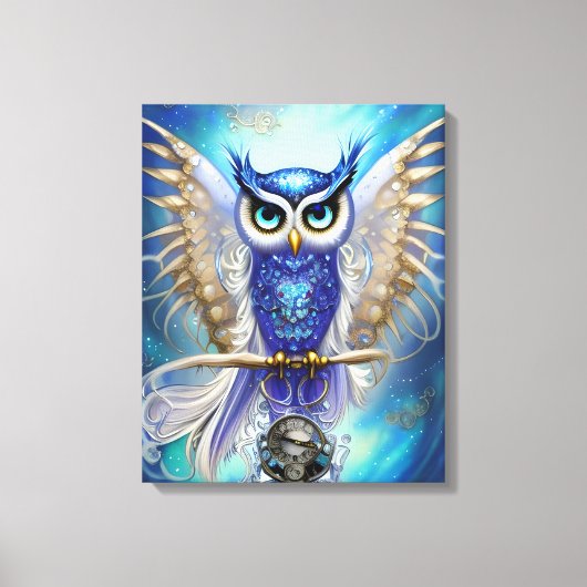 Blue Steampunk Owl Canvas Afdruk (Voorkant)