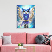 Blue Steampunk Owl Canvas Afdruk (Insitu (Woonkamer))