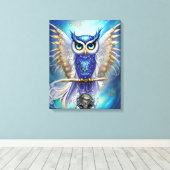 Blue Steampunk Owl Canvas Afdruk (Insitu (Houten vloer))