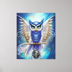 Blue Steampunk Owl Canvas Afdruk
