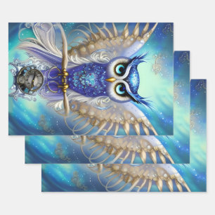 Blue Steampunk Owl Inpakpapier Vel