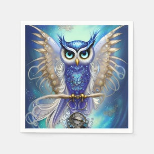 Blue Steampunk Owl Servet