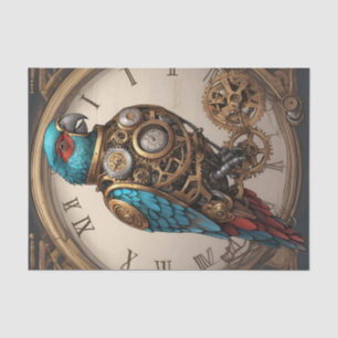  Blue Steampunk Parrot met Klok Tissuepapier