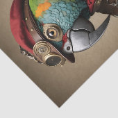 Blue Steampunk Parrot met Rood Pet Tissuepapier (Detail)