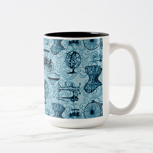 Blue Steampunk Pattern Coffee Mok (Rechts)