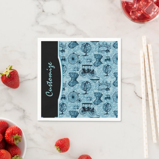 Blue Steampunk Pattern Napkins Servet (Insitu)
