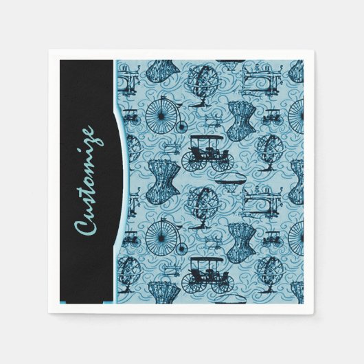Blue Steampunk Pattern Napkins Servet (Voorkant)