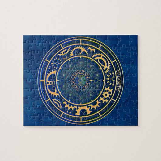 Blue Steampunk Retro  Rusty Art Deco Clock Legpuzzel (Horizontaal)