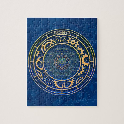 Blue Steampunk Retro  Rusty Art Deco Clock Legpuzzel (Verticaal)