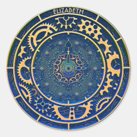 Blue Steampunk Retro  Rusty Art Deco Clock Ronde Sticker (Voorkant)