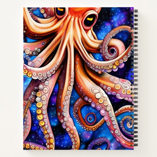 Blue Sterrennacht Whimsical Octopus | Aangepaste n Notitieboek (Achterkant)