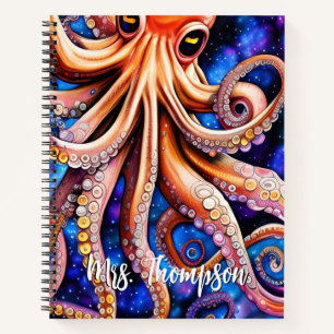 Blue Sterrennacht Whimsical Octopus   Aangepaste n Notitieboek