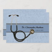Blue Stethoscope - Afstuderen Invitation Kaart (Voorkant / Achterkant)