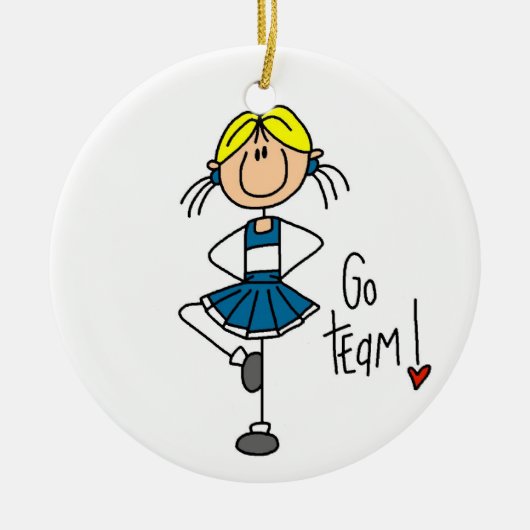 Blue Stick Figuur Cheerleader T-shirts en cadeautj Keramisch Ornament (Voorkant)
