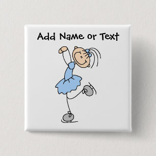 Blue Stick Figuur Ice Skater Button