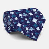 Blue sting ray manta ray fish pattern stropdas (Opgerold)