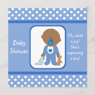 Blue Stippen African American Baby Shower Invitati Kaart