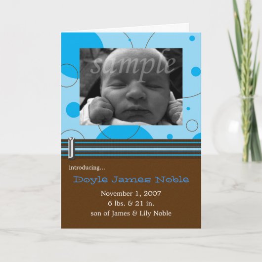 Blue Stippen & Circles Fotogeboorteaankondiging Aankondiging (Voorkant)