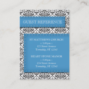 Blue Stitched Damask Wedding Guest Reference Kaart Visitekaartje