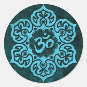 Blue Stone Floral Om Ronde Sticker