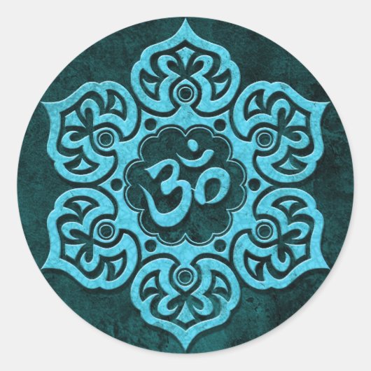Blue Stone Floral Om Ronde Sticker (Voorkant)