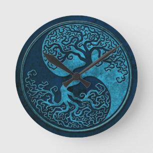 Blue Stone Yin Yang Trees Ronde Klok
