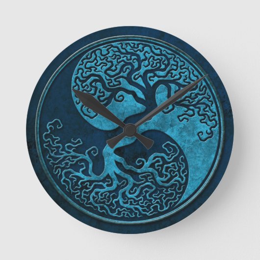 Blue Stone Yin Yang Trees Ronde Klok (Voorkant)